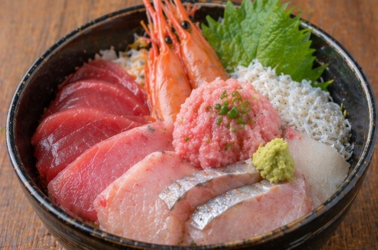 静岡県の焼津・藤枝・御前崎のご当地グルメの、御前崎港の海鮮丼の画像です。