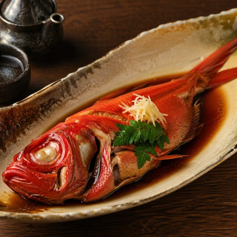 静岡県沼津・伊豆半島のご当地グルメの「金目鯛の煮付け」のイラストです。
